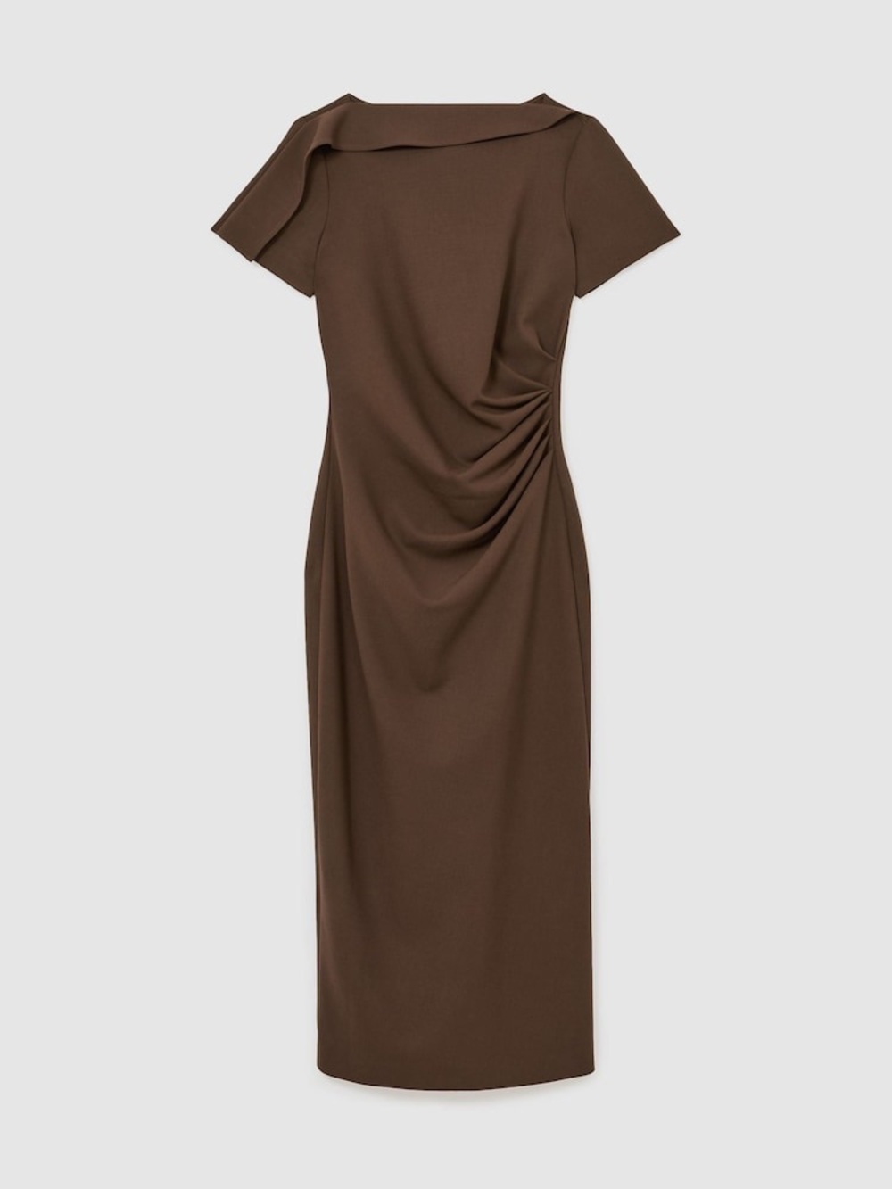 Reiss Hilary Ruched-Detail Boat-Neck Midi Dress in Mocha Brown, 2 4 6 8 10 - Picture 2 of 7